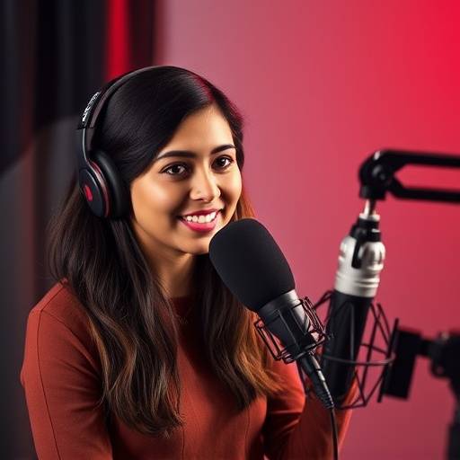 Anya Sharma, Lead Engineer at Stellar Dynamics, being interviewed in a podcast studio.
