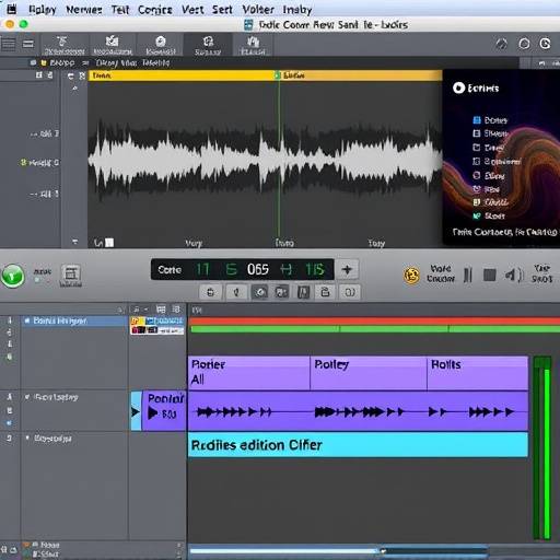 Screenshot of audio editing software displaying waveforms and editing tools.
